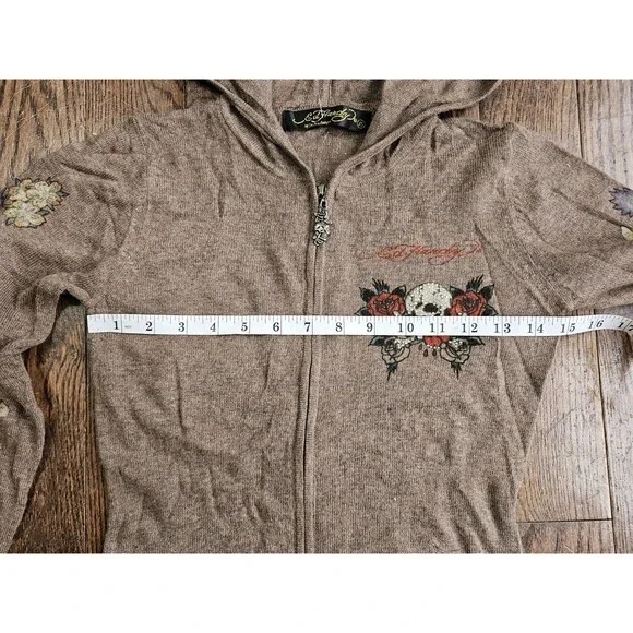 Vtg Y2K Ed Hardy Love Dies Hard Skull Dragon Roses Rhinestone XS Zip Up Hoodie